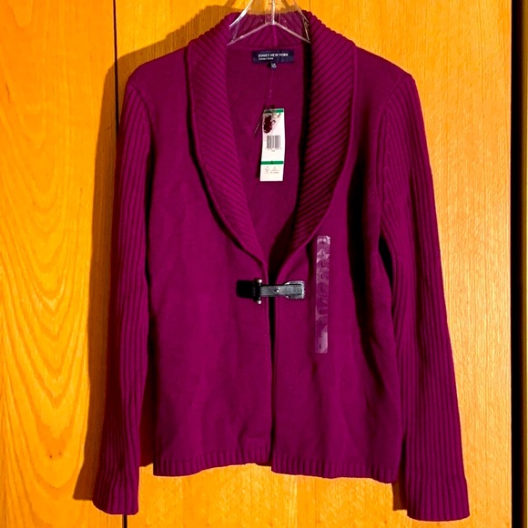 Jones New York Signature L purple cowl neck cardigan sweater buckle NEW w/ TAGS - Picture 1 of 8